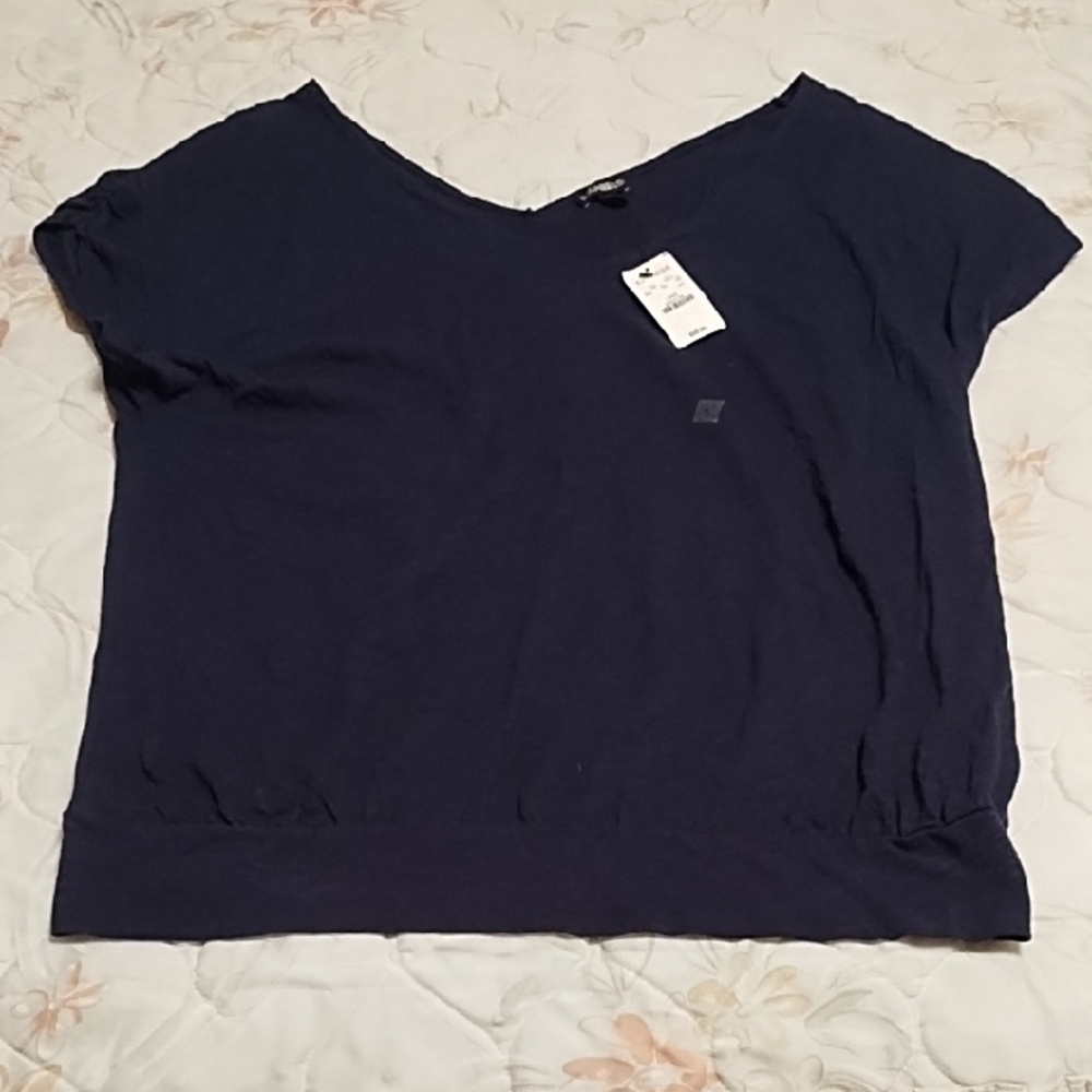 Express Women's Navy Short Sleeve Top